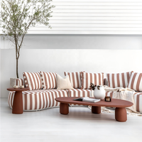 Canapé modulaire d'extérieur en tissu imperméable à rayures sable, canapé de sol profilé, combinaison personnalisée pour patio, villa, jardin, mobilier de salon