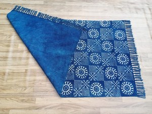 Handmade Indigo Cotton Dhurrie Rug <b>Block</b> Print Area Carpet Bohemian Style Floor Rug Home Decor - Product Image 3