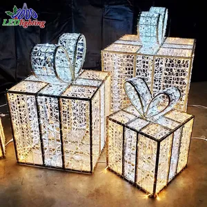 거리 거대한 장식적인 3d Led 크리스마스 선물 상자 주제 빛을 % s 주문을 받아서 만들어진 아크릴
