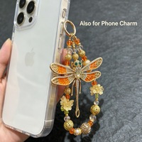 Breloque de sac en alliage avec strass et libellule, perles de cristal faites à la main, porte-clés de sac à main, pendentif de téléphone portable, décoration
