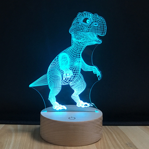 Dinosauro In Legno di Notte Luce <span class=keywords><strong>3D</strong></span> Bambini Lampada Da Comodino 7 Colori Cambiano Dinosaur Giocattoli Illusione Ottica di Notte Della Lampada - Product Image 4
