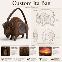 Sac à bandoulière personnalisé en forme de bison américain, style Ita Bag, motif animalier Kawaii, avec grande fenêtre transparente en PVC et breloque herbe de prairie