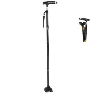 Canne pliante en alliage d'aluminium pour personnes âgées, télescopique avec lumière LED, embout en caoutchouc, bâton de marche de sécurité - Product Image 2