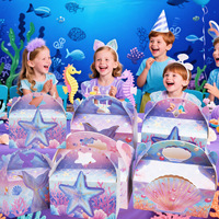 Nouvelle Arrivée Boîte à Gâteau Surprise de Luxe Blanche en Carton, Motif Dessin Animé Sirène, Étoile de Mer et Coquillage, Effet Laser Irisé, Portable, pour Fêtes