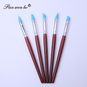 Outil de sculpture en argile 5 pièces pointe en caoutchouc brosses en silicone poterie argile stylo façonnage outils de sculpture avec manche en bois - Product Image 6