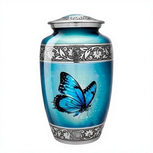 Urna Funeraria Negra con Diseño de Mariposa Azul y Flor de Cerezo para Cenizas de Adultos, Urna Conmemorativa con Bolsa de Terciopelo Gratis - Product Image 3