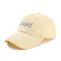 Topi Baseball Wanita Berkualitas Tinggi Motif Garis, Model Dad Hat dengan Ikat Belakang, 6 Panel, Pelindung Matahari untuk Luar Ruangan, Snapback