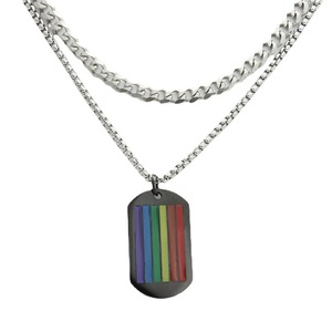 yunnique Stainless Steel Rainbow Striped Pendant Necklace Men's Geometric Themed Gift Jewelry 280644 - Product Image 4