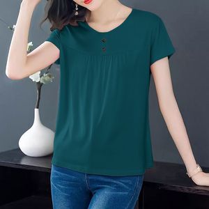 Women's Short Sleeve T-Shirt Dark Green Loose Fit Knitted Acrylic Fiber Everyday Wear - Product Image 1