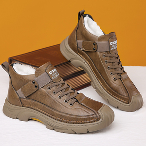 Stivali Casual da Uomo in <span class=keywords><strong>Ecopelle</strong></span> a Mezza Altezza, Doppio Rivestimento in Lana e Rete, Cinturino Elastico, Antiscivolo, Scarpe Invernali con Suola Rialzata - Product Image 3