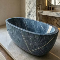 Baignoire sur pied en marbre bleu faite à la main, moderne et écologique, pour hôtels et villas, prix usine
