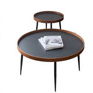 Mesa de Centro Moderna de Lujo Ligero, de Madera Maciza y Hierro, Redonda de 2 Niveles, para Sala de Estar, Combinación de Almacenamiento, Muebles para el Hogar y Villa - Product Image 4