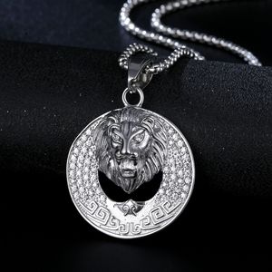 Collier Pendentif Lion Iced-Out en Acier Inoxydable Plaqué Or 18 carats avec Zircons, Chaîne Maille Cubaine, Style Hip Hop, Pièce Maîtresse Tendance pour Homme - Product Image 3