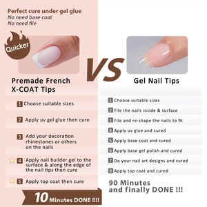 XCOATTIPS En gros Capsules d'ongles en gel X-Coat carrées courtes, couvrance totale, French manucure blanche, en gel souple, 160 pièces, à presser - Product Image 5