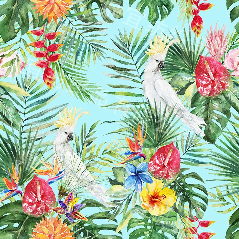 Venta al por mayor tejido liso exquisito diferentes estilos (13 patrones) Plantas tropicales patrón tela de impresión para ropa, bolsa, ect
