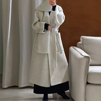 Manteau long en laine double face chaud et élégant pour femme, coupe ample, style bureau, avec écharpe, ceinture polyvalente, streetwear, vêtements d'automne et d'hiver