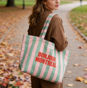 Sac fourre-tout en toile de coton rose et jaune, grand format, avec logo rayé personnalisé, idéal pour le shopping, les courses ou les week-ends – Vente en gros usine - Product Image 1