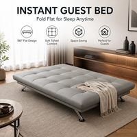 Sofá Cama Convertible Moderno de Lujo, Sin Brazos, Plegable, Tapizado, Gris, Patas Cromadas, 2 en 1, Ahorro de Espacio, Mueble Cómodo para el Hogar