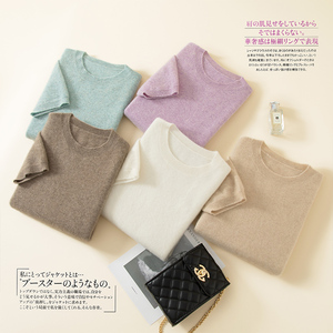 Suéter de Cachemira 100% al por mayor suéter de manga corta para mujer <span class=keywords><strong>cuello</strong></span> <span class=keywords><strong>alto</strong></span> suelto otoño e invierno con camiseta logotipo personalizado - Product Image 6