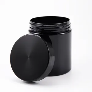 Пользовательские круглые черные пластиковые банки с крышками контейнер для домашних животных для еды протеин порошок банки путешествия пластиковые бутылки для хранения домашних животных баночки