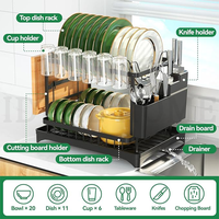 Vente chaude Étagère de cuisine métallique multifonctionnelle à double niveau, rangement transfrontalier pour vaisselle, égouttoir de comptoir d'évier