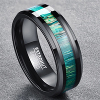 Bijoux de mode en carbure de tungstène de haute qualité hommes incrustation de bois vert bandes de mariage hommes anneaux