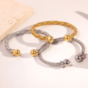 <span class=keywords><strong>Bracelet</strong></span> <span class=keywords><strong>en</strong></span> acier inoxydable argenté à ouverture ouverte JUSNOVA, chaîne torsadée faite à la main, jonc plaqué or 18 carats, bijoux unisexe - Product Image 6