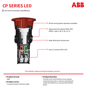 สวิตช์กดแบบมีไฟแสดงสถานะ A-BB C Series Compact Push Button Indicator CP IP66 ไฟ LED สีแดง ขั้วต่อแบบสกรู ของแท้ ควบคุมได้อย่างมั่นคง - Product Image 2