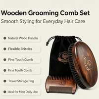 Ensemble brosse et peigne à barbe en bois naturel avec logo personnalisé, kit de toilettage de la barbe en poils de sanglier pour hommes, personnalisable