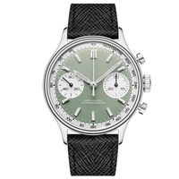 Montre chronographe mécanique personnalisée OEM ST1901 à remontage manuel, cadran Panda, bracelet en cuir vintage 38 mm, montre-bracelet pour homme