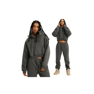 Custom Woman Blank Cotton French Terry Pullover Oversized Drawstring Women's Crop Top Hoodies