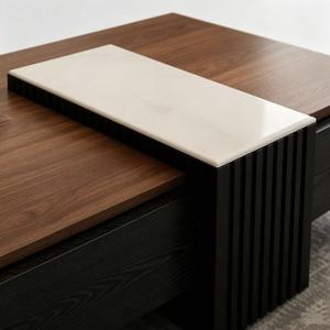 Modern Coffee <b>Table</b> Set with Large Self-Closing Storage Drawer Movable Frosted <b>Glass</b> <b>Side</b> Fluted Living Room Furniture - Product Image 5