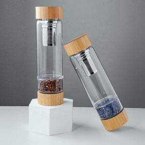 Bottiglia d'Acqua in Cristallo con Coperchio in Bambù all'Ingrosso, Bottiglie con Pietre Preziose e Cristalli Curativi, Elisir Infuso con Infusore per Tè - Product Image 3