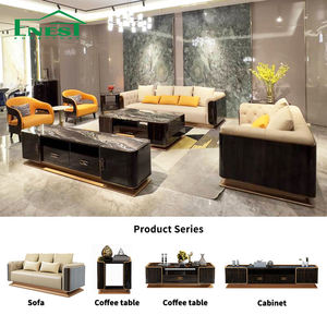 Sofá Moderno de Cuero Genuino <span class=keywords><strong>para</strong></span> Sala de Estar, Lujoso, con Mesa de Centro y Mueble <span class=keywords><strong>para</strong></span> TV a Juego, Conjunto de Muebles <span class=keywords><strong>para</strong></span> Proyecto de Villa - Product Image 2