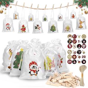 Juego <span class=keywords><strong>de</strong></span> Bolsas <span class=keywords><strong>de</strong></span> Regalo con Cordón <span class=keywords><strong>de</strong></span> Satén Ecológicas Personalizables para <span class=keywords><strong>Navidad</strong></span>, para Calendario <span class=keywords><strong>de</strong></span> Adviento, Decoraciones Navideñas - Product Image 1