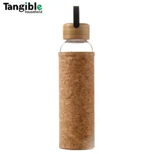 Reusable A Free Wide Mouth Wholesale Glass Drinking Water Bottles With Time Marker Reminder Protective Sleeve and Bamboo lids