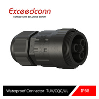 Conector LED de 3 Pines con Abrazadera Redonda para Cable Hembra, IP68 17.5A, para Iluminación LED de Calle, PA66/30%GF, Negro