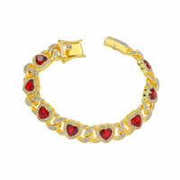 Conjunto de Collar y Pulsera de Cadena Cubana con Corazón Rojo Estilo Hip Hop, con Pedrería Completa y Cierre en Forma de 8, para Hombres, Ropa Urbana y Fiestas