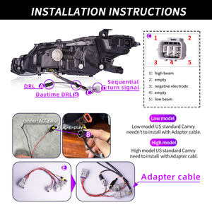 ไฟหน้าคุณภาพสูงแบบโบราณสำหรับรถยนต์โตโยต้า แคมรี่ ปี 2018-2021 รุ่น XV70 L/ LE/ SE/ XSE/ Hybrid ชุดไฟหน้าแบบ LED - Product Image 4