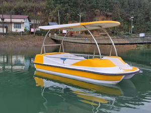 Bateau à pédales 4 places en fibre de verre pour loisirs et divertissements aquatiques d'été en extérieur, avec auvent et volant, respectueux de l'environnement - Product Image 4