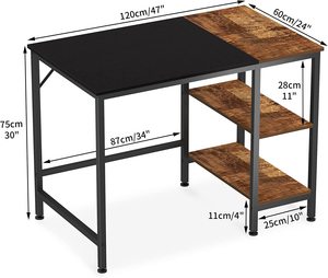 Bureau d'ordinateur industriel avec 2 étagères <span class=keywords><strong>de</strong></span> rangement, bureau d'écriture rustique, poste <span class=keywords><strong>de</strong></span> travail <span class=keywords><strong>pour</strong></span> la maison, le bureau, la chambre à coucher, <span class=keywords><strong>l</strong></span>'étude - Product Image 3