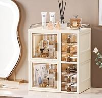 Organisateur de maquillage de bureau le mieux noté avec porte magnétique et tiroir, boîte de rangement pour cosmétiques et soins de la peau pour table de toilette