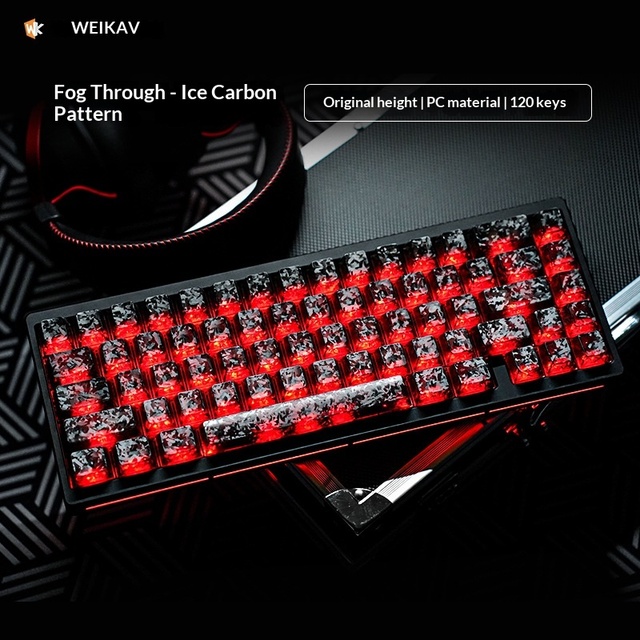 PCTECH Ice Carbon Pattern Black Fog Translucent Keycaps Carbon Fiber Light-Transmitting Side Engraved Original Height PC