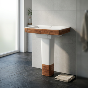 Designer Ceramic Sanitary Ware Bathroom Set WC Basin Pedestal <b>Table</b> Top Wash Basin and <b>Wall</b> Hung Wooden White Double Color - Product Image 3