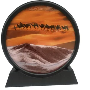 New Style Creative Home Decoration Glass Craft Hourglass Art Fluid Desert Camel Sandscape Move Sand Art Picture