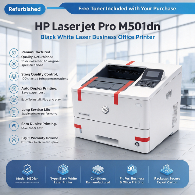 Refurbished 90% New LaserJet Pro M501dn Monochrome Laser Printer Duplex Gigabit Ethernet USB for Office A4 Printing