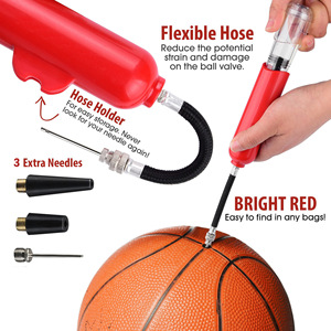 Red Manual <b>Air</b> <b>Pump</b> For Basketball Soccer Volleyball With Flexible Hose And 3 Extra Needles Schrader Valve 80-130PSI - Product Image 1