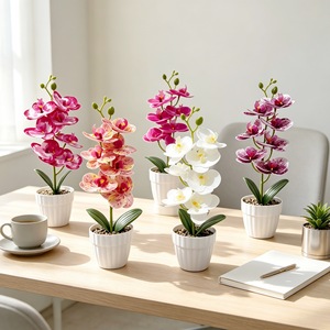Orchidée Phalaenopsis Artificielle en Pot, 7 Têtes, en Caoutchouc Souple, Décoration de Bureau avec Galets, Texture Réaliste au Toucher - Product Image 1