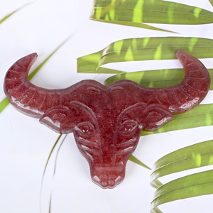 Sculptures en pierre naturelle de guérison en gros : Têtes de taureau en améthyste et sculptures en cristal de quartz fraise pour la décoration - Product Image 5