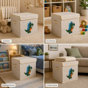 Dinosaur Print Fabric <strong>Storage</strong> <strong>Cube</strong> 33*33*33cm, Foldable Kids Toy Organizer <strong>Bin</strong> with Lid, Collapsible Nursery Shelf Basket OEM - Product Image 6